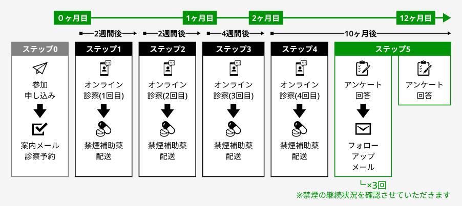オンライン禁煙プログラムの流れ